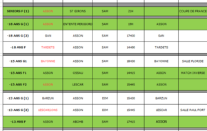 Planning matchs week end du 30 septembre