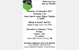 Repas d'avant match Asson - Tardets