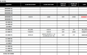 Planning du week end du 08 avril. 