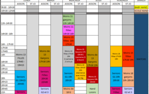 Planning des entraînements saison 2018 -2019 