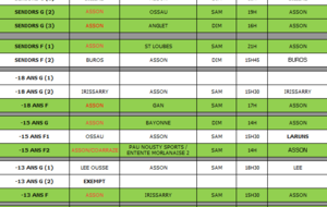 Planning du week end des 21 et 22 octobre