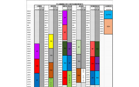 planning entraînements saison 2017 - 2018 