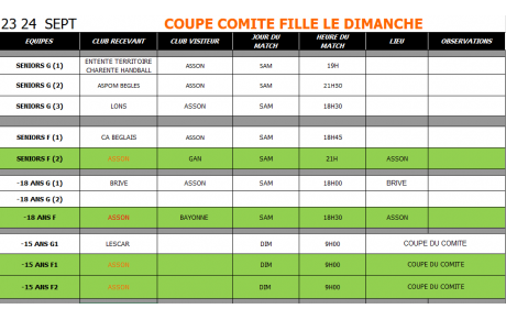 Planning week end du 23 /24 septembre