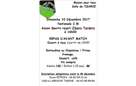 Repas d'avant match Asson - Tardets
