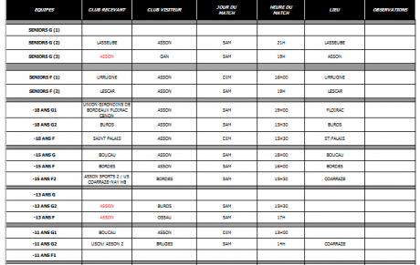 Planning du week end du 5/6 mai 